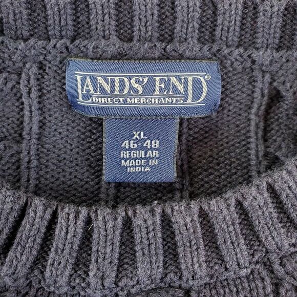 Lands End Sweater Mens XL Blue Cable Knit Pullover - Picture 2 of 8